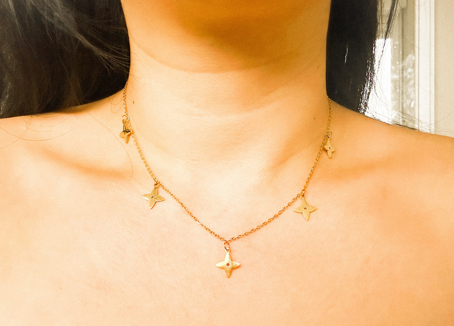 Colar Trevo Dourado Flat Pingentes