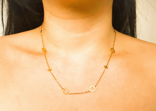 Colar Trevo Dourado Redondo Pingentes