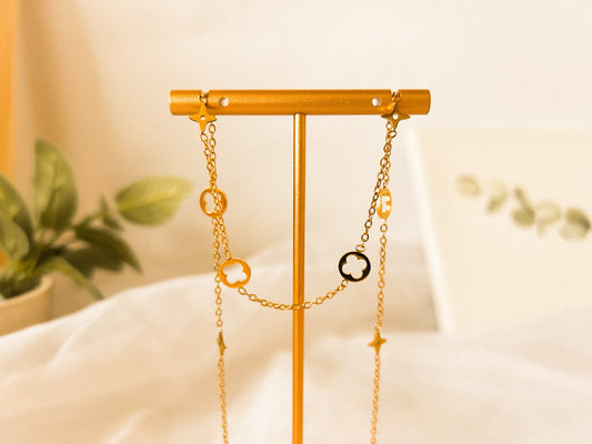 Colar Trevo Dourado Redondo Pingentes
